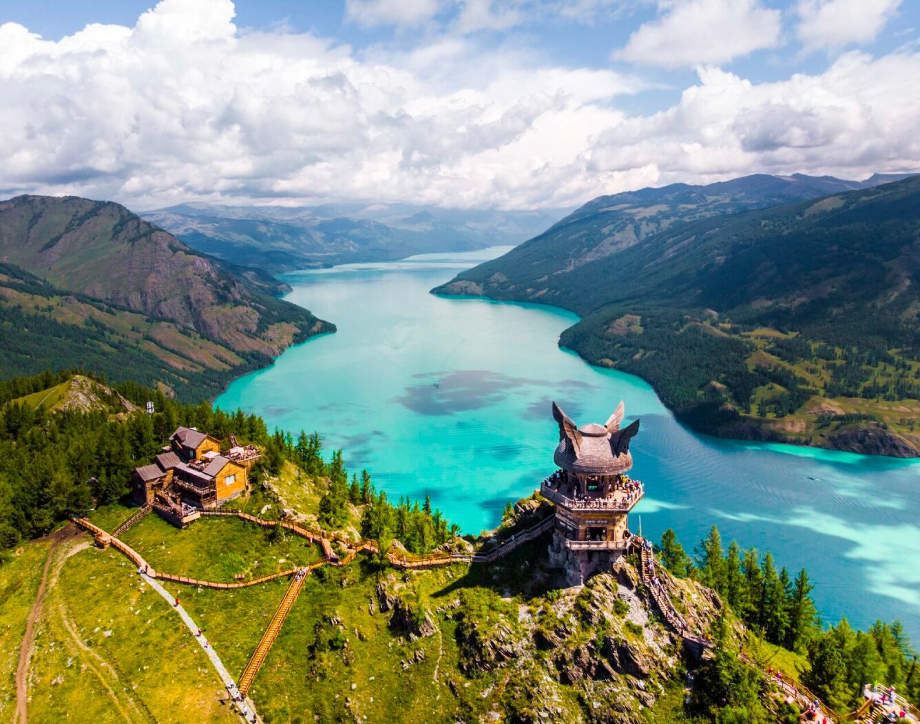 Kanas Lake and its hillside viewing pavilion